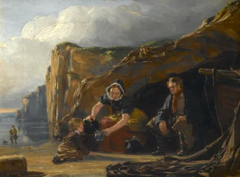 Scène de rivage avec des figures